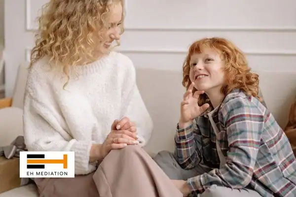 Happy mother and child after sorting child arrangements mediation Wickford